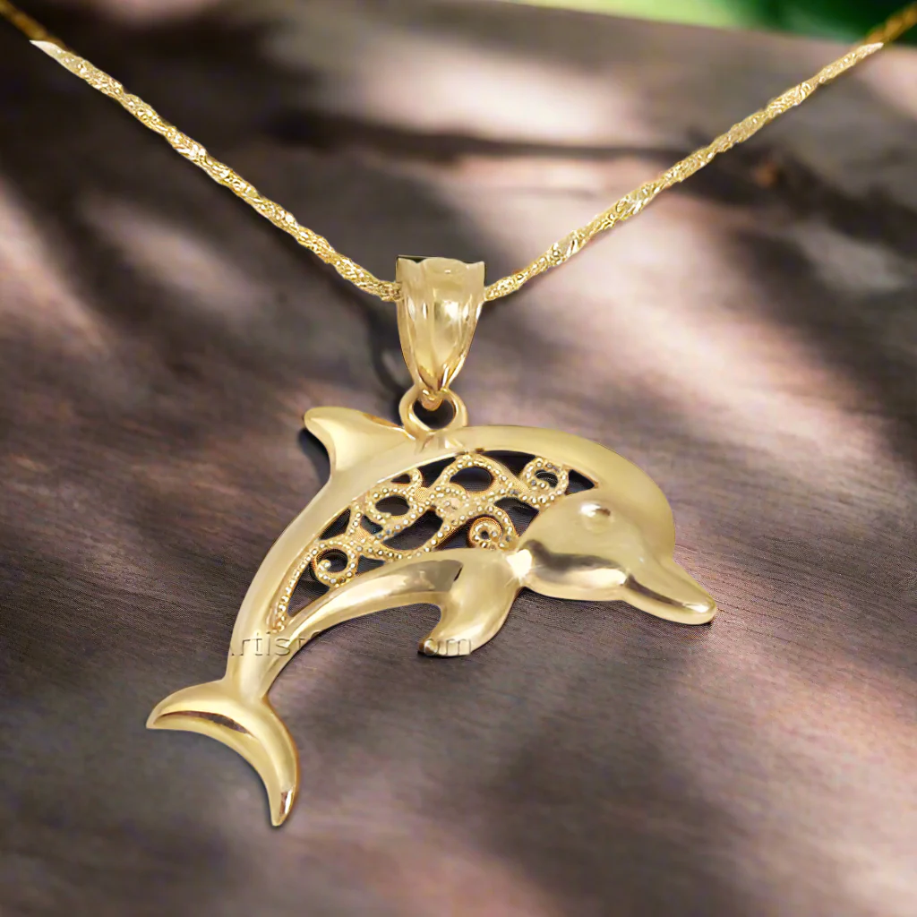 Filigree 14K Gold Dolphin Necklace