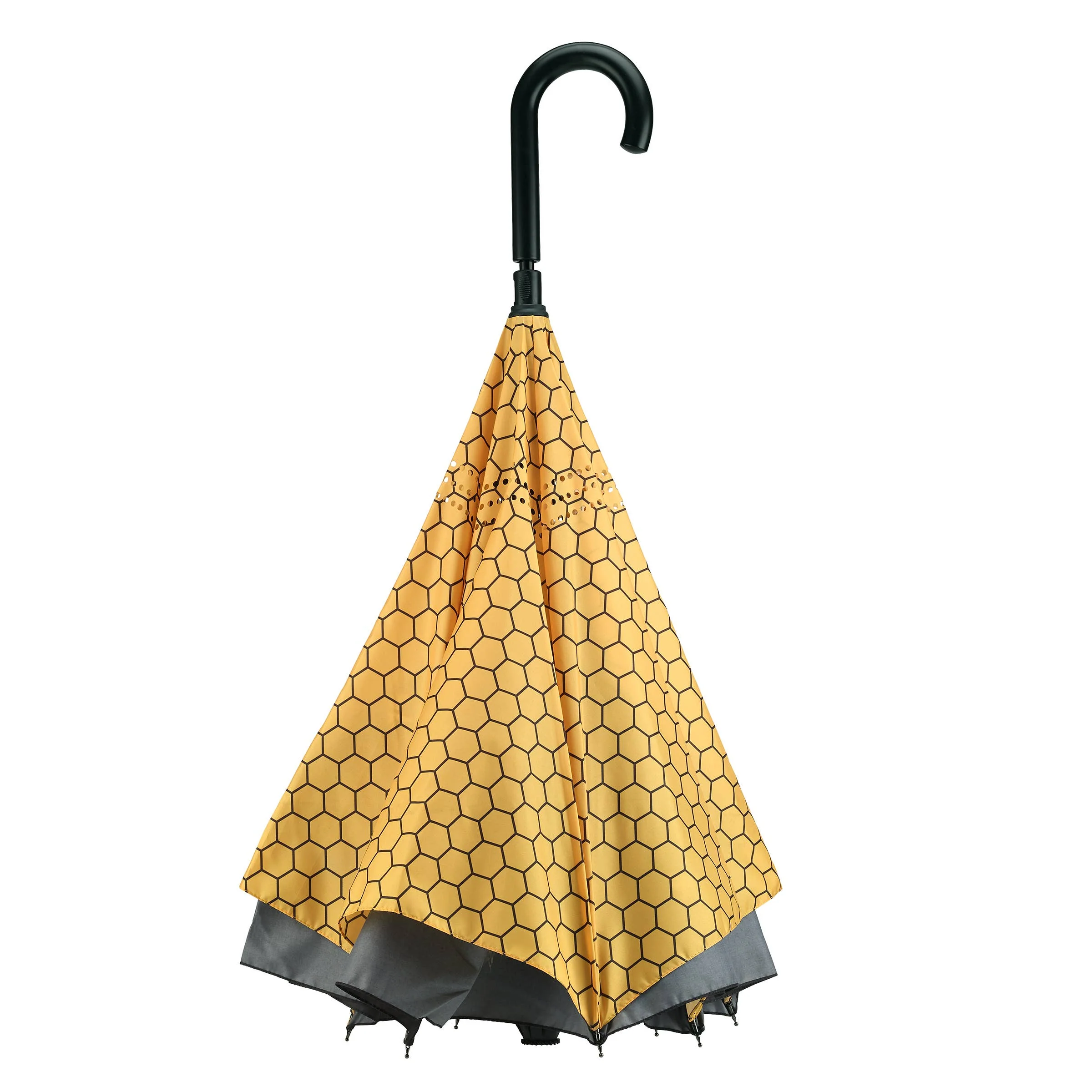 Bees-Black Stick Premium Umbrella Reverse Close - Image 3