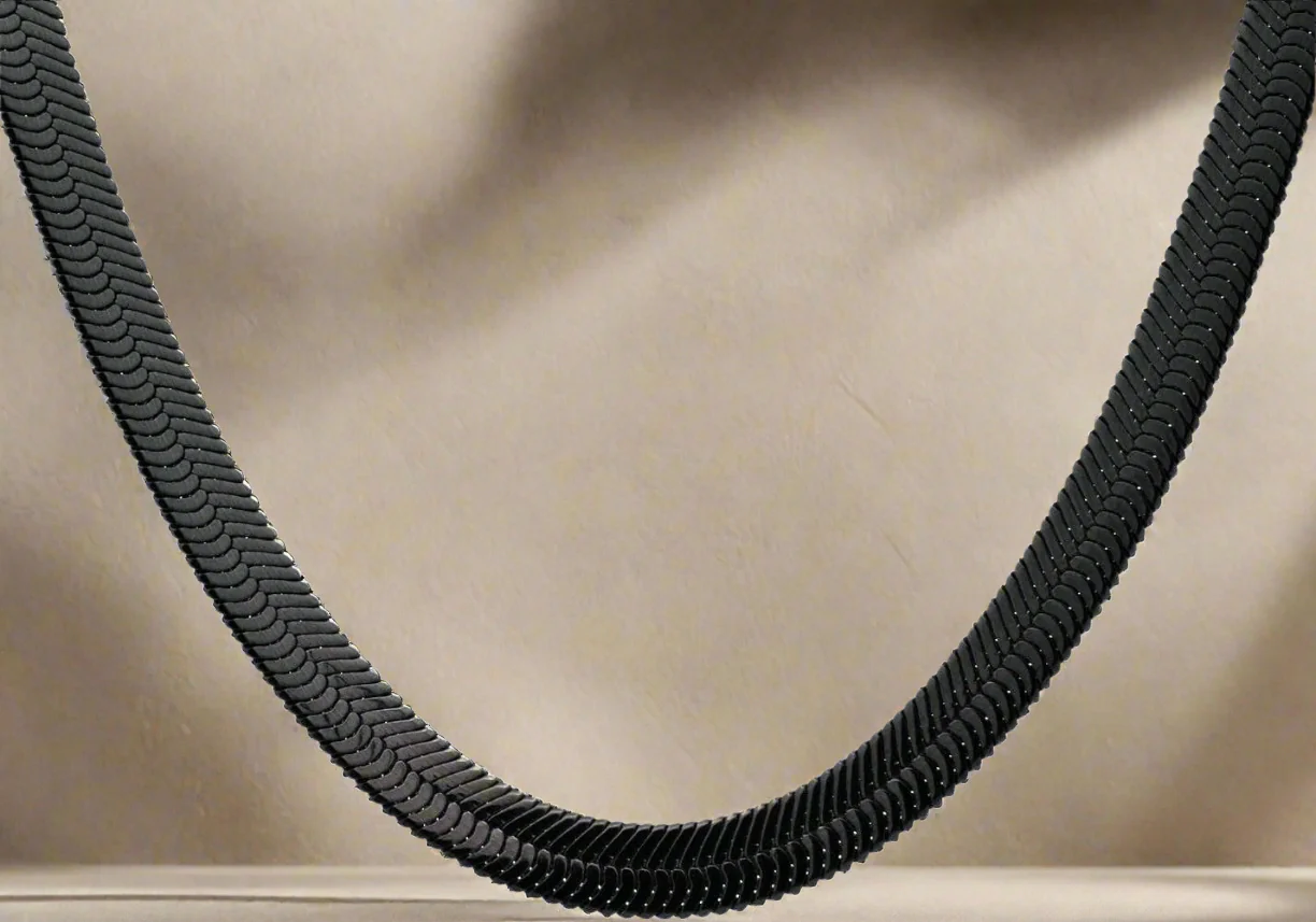 Black Plated Herringbone Chain Necklace - Modern Masculine Luxury
