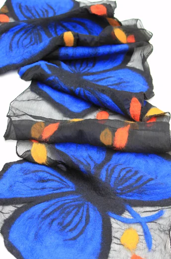Blue Morpho Butterfly Merino Wool Scarf - Fair Trade Nepal Artisan - Image 3