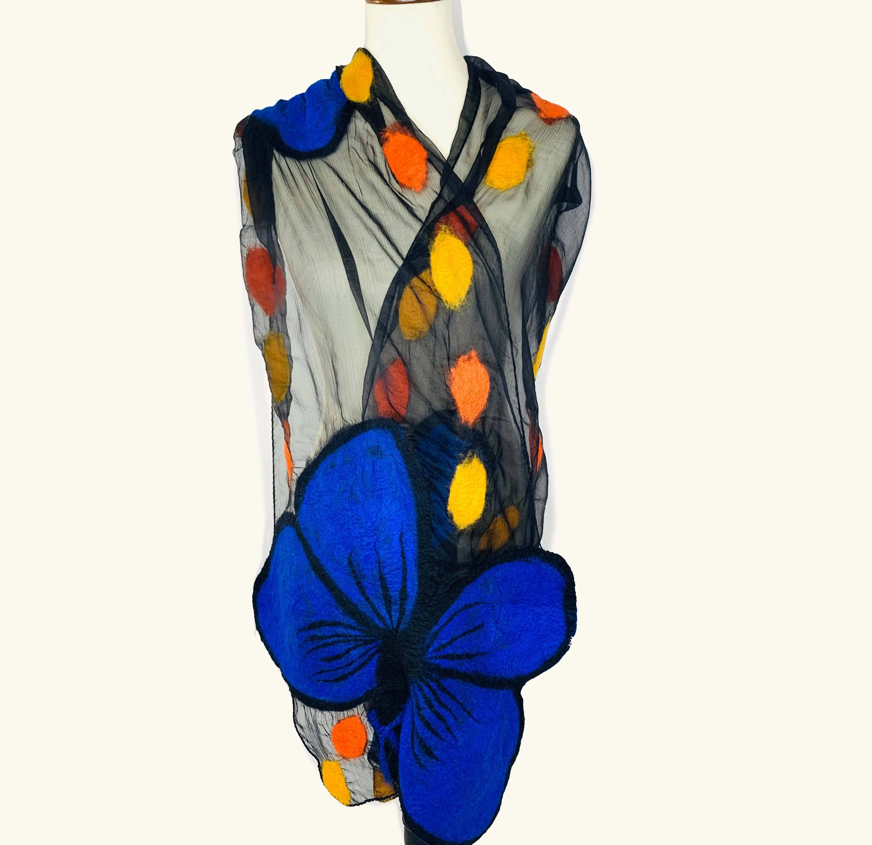 Blue Morpho Butterfly Merino Wool Scarf - Fair Trade Nepal Artisan - Image 4