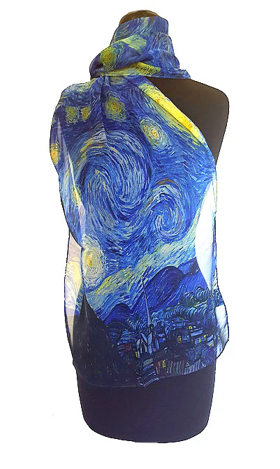 Van Gogh Starry Night Chiffon Art Scarf - Image 3
