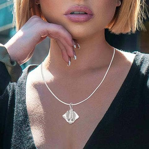 Double Sided Sterling Silver Stingray Pendant Necklace- Elegant Marine Jewelry - Image 2