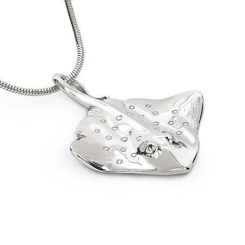Double Sided Sterling Silver Stingray Pendant Necklace- Elegant Marine Jewelry - Image 9