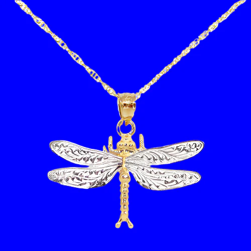 14k White & Yellow Gold Dragonfly Pendant Necklace - Image 2
