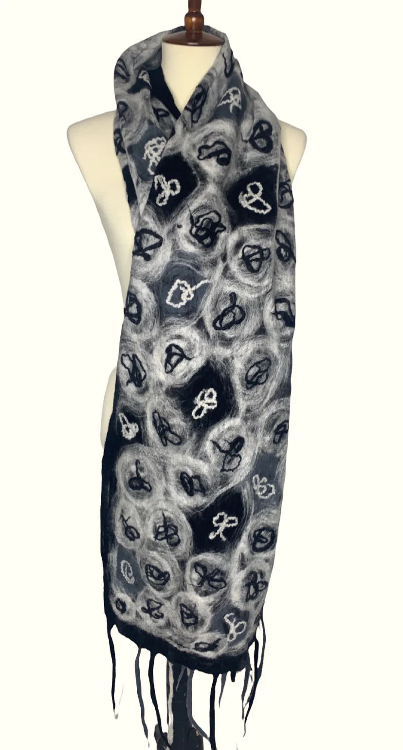 Handcrafted Graphite Sketch Merino Wool Scarf - Fair Trade Artisan Nepal