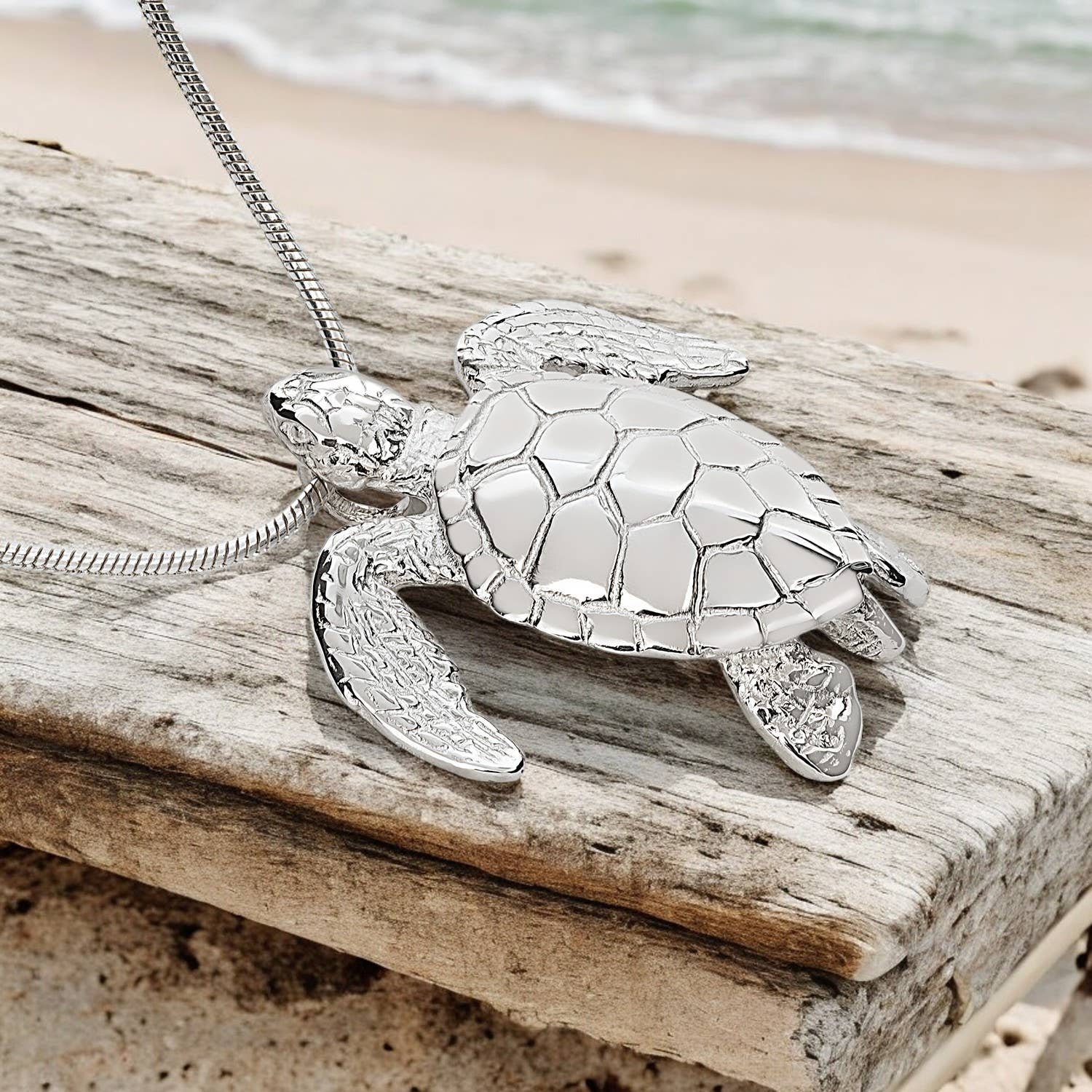 Green Sea Turtle Sterling Silver Pendant - Artisan Ocean Jewelry - Image 3