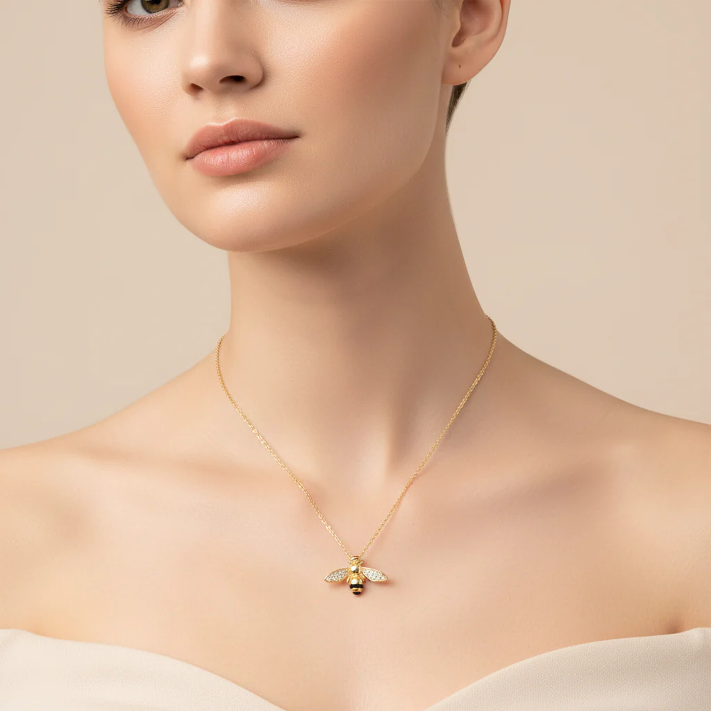 Honey Bee 14 Karat Gold Plated CZ Necklace - Image 2