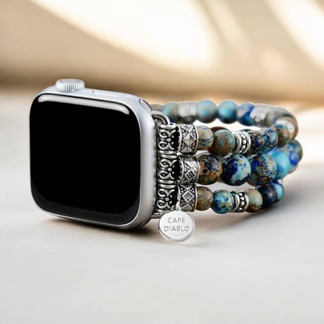 Imperial Turquoise Jasper Stretch Apple Watch Strap - Image 4