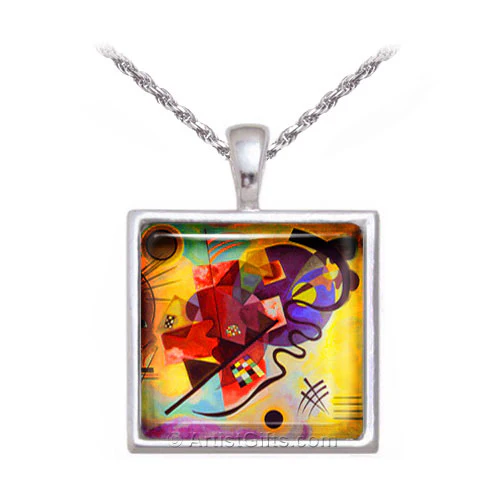 Kandinsky Yellow Red Blue Art Glass Necklace - Image 2
