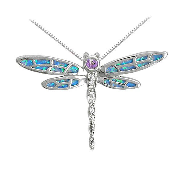 Lab Opal Dragonfly Necklace - Image 2