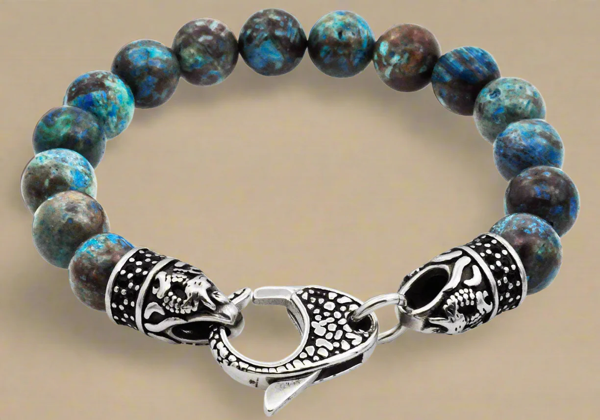 Men's Genuine Apatite Beaded Bracelet - Ocean Blue Gemstone Collection