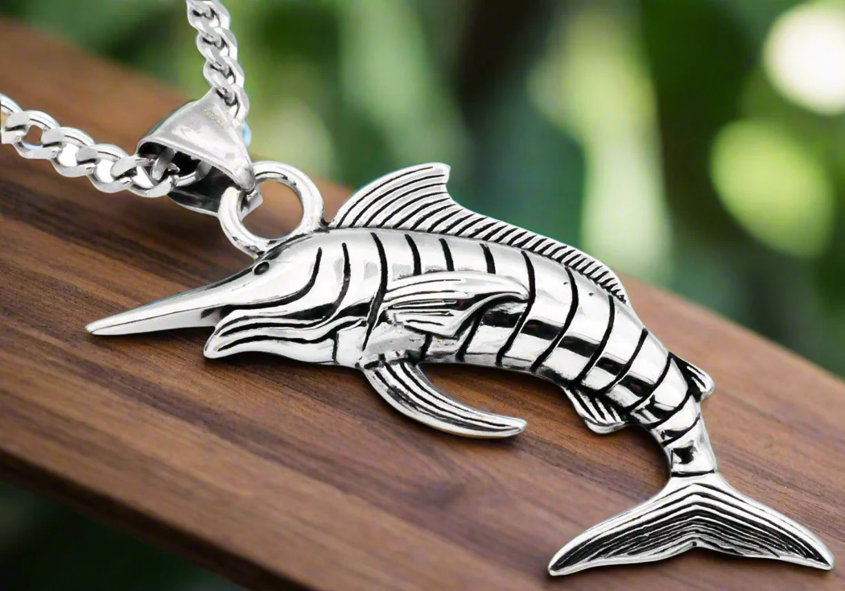 Men's Stainless Steel Swordfish Pendant Necklace - Ocean Predator Series