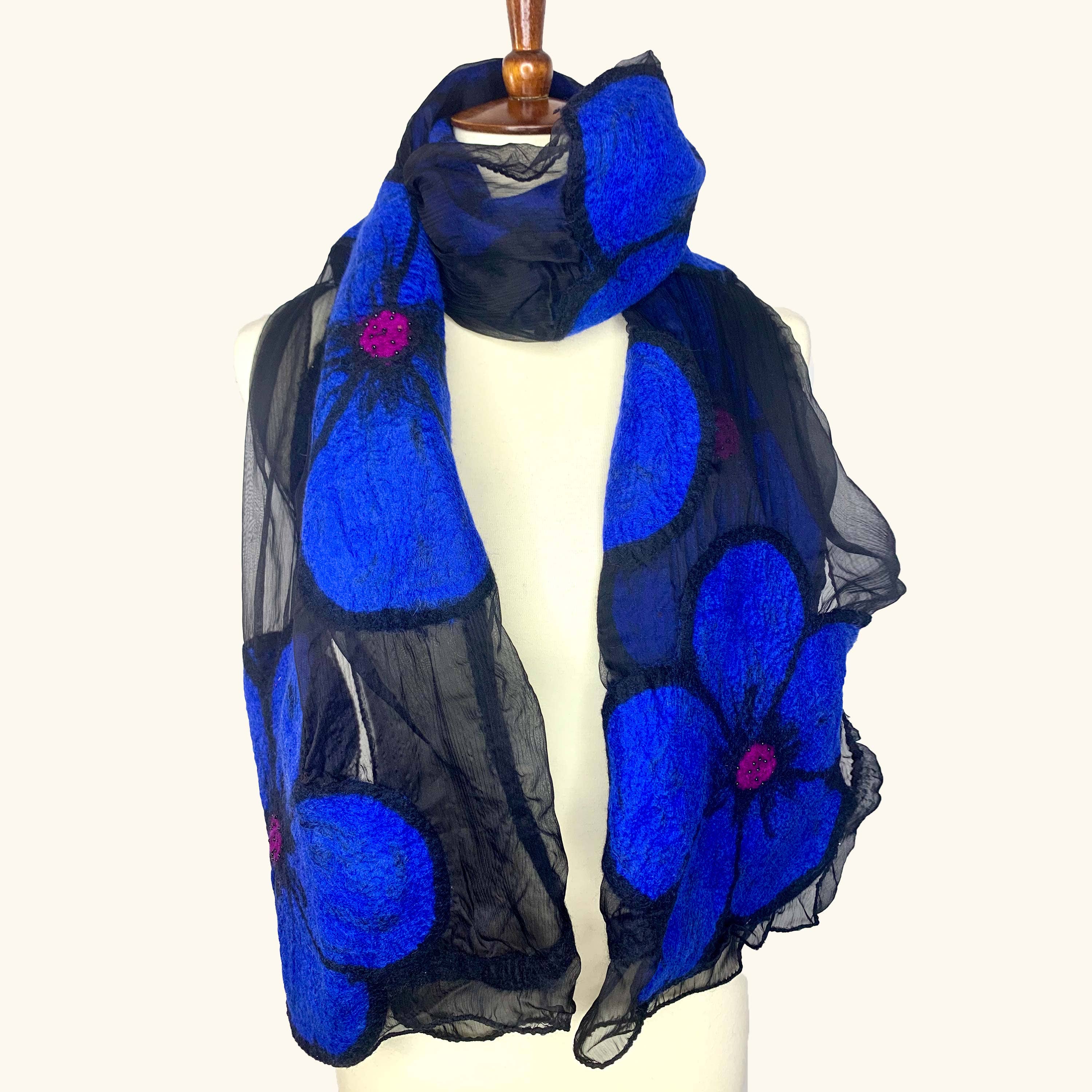 Midnight Flower Merino Wool Scarf - Fair Trade Nepal Artisan - Image 2
