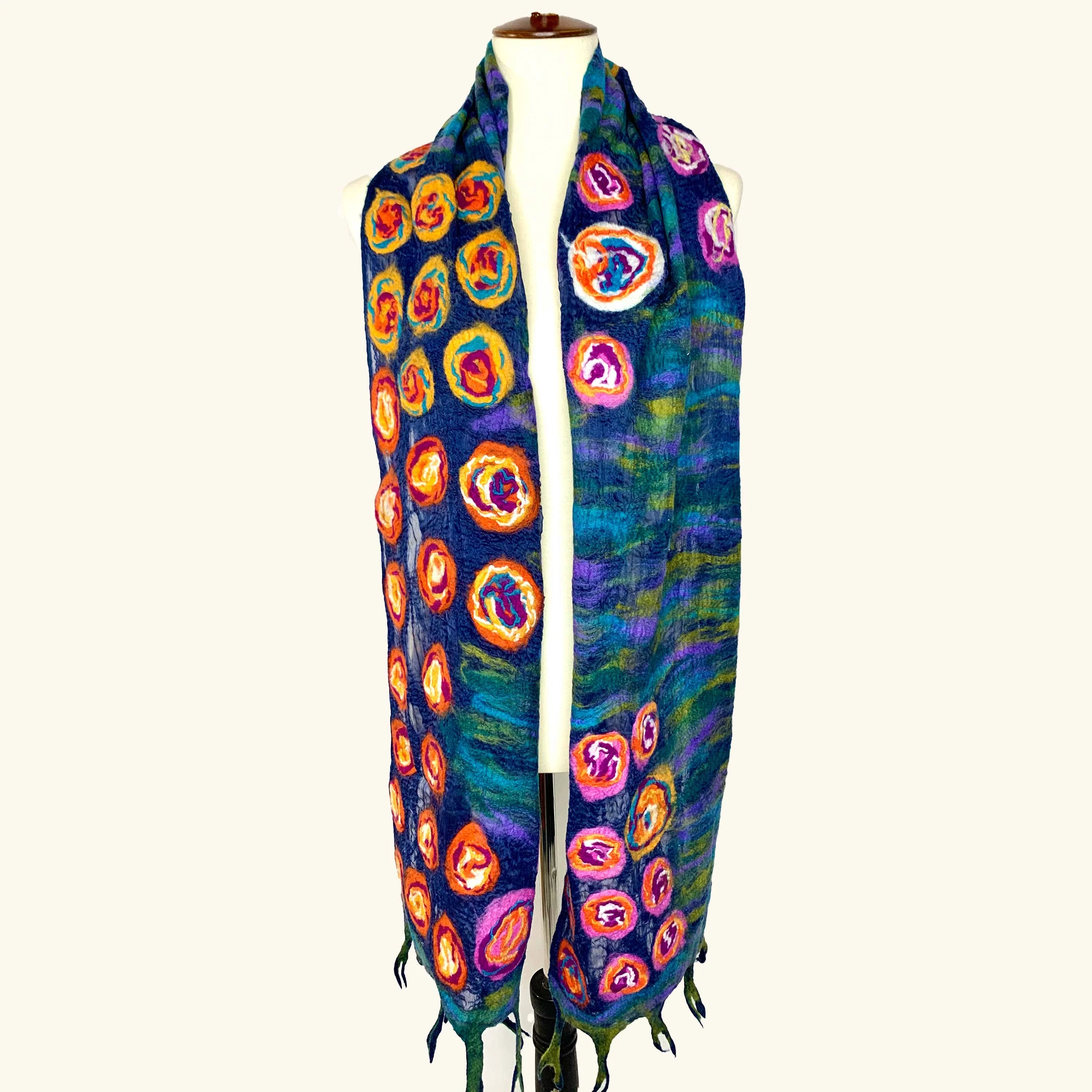 Handcrafted Monet Inspired Merino Wool Scarf - Fair Trade Nepal Artisan - Image 2