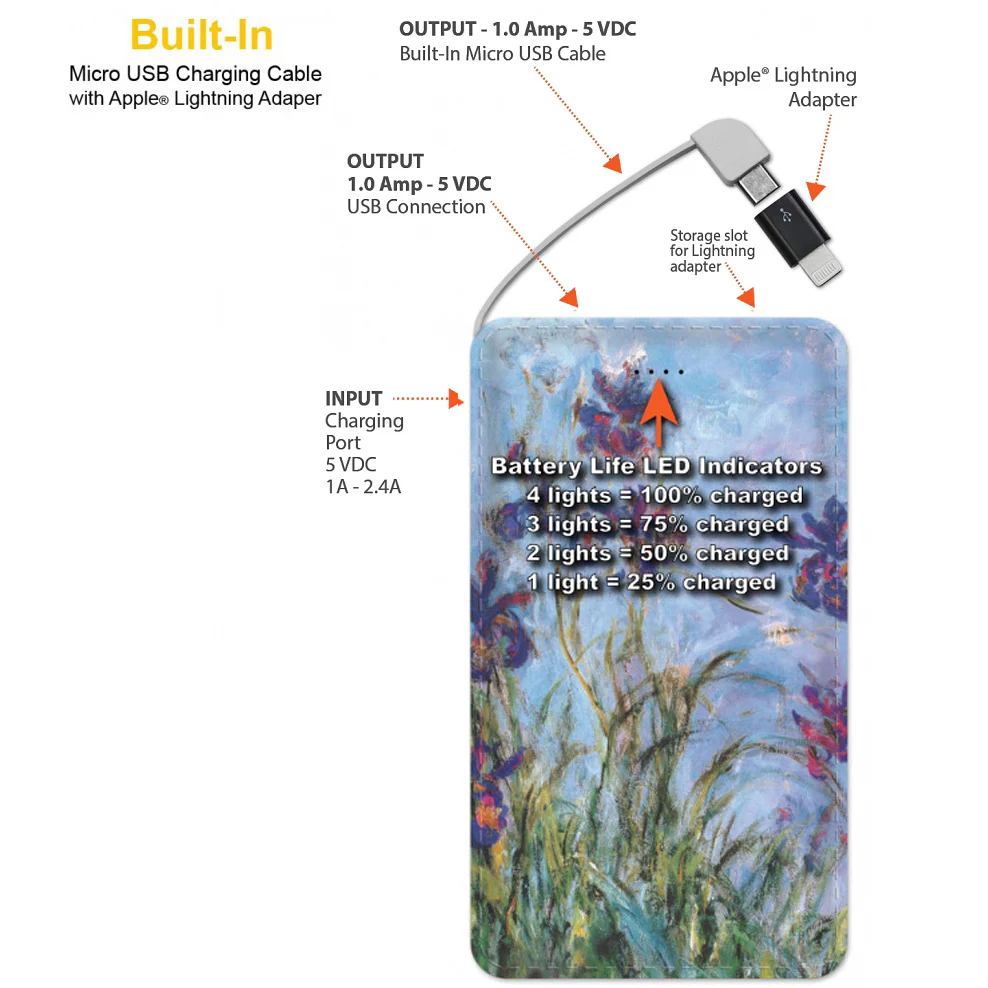 Monet Lilac Irises Portable Power Bank - Image 2