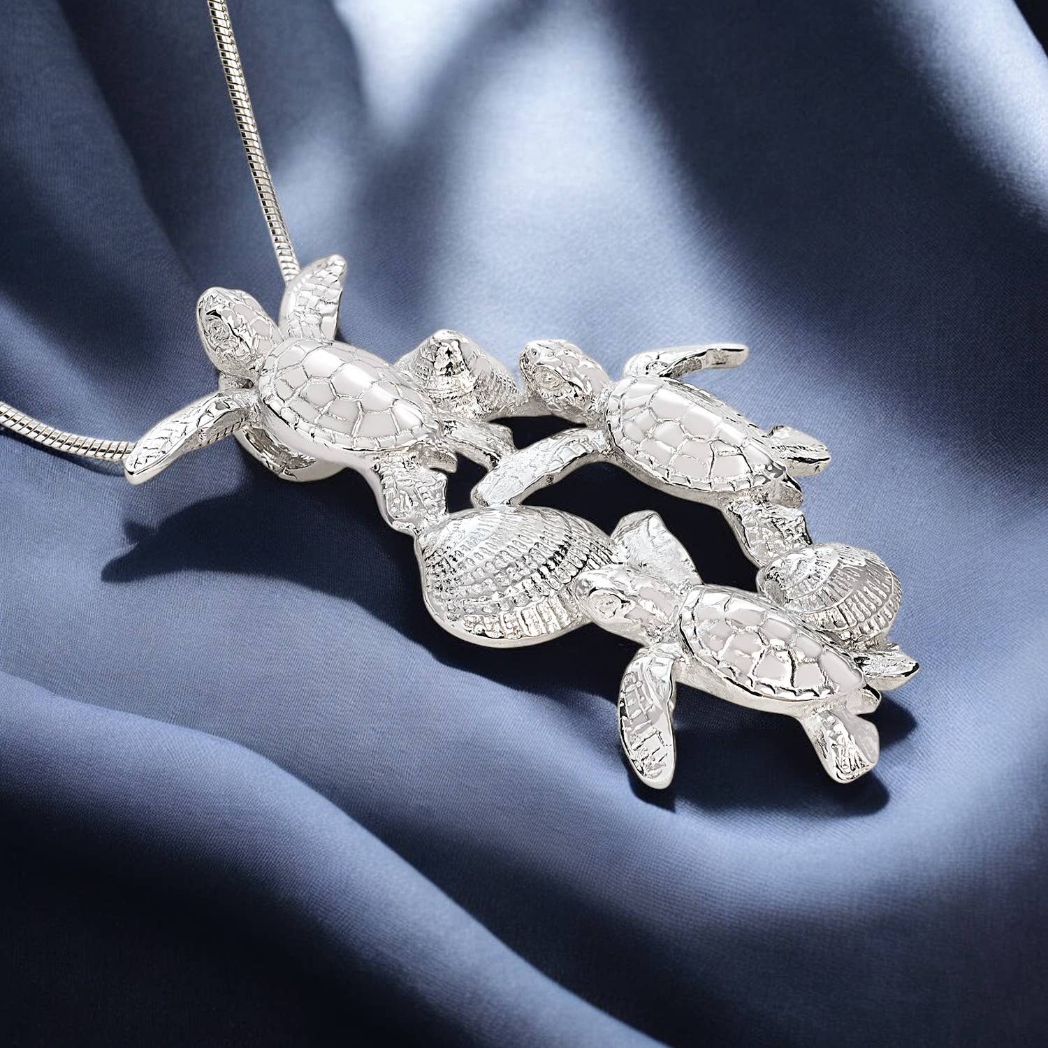 Sterling Silver Sea Turtle Hatchlings Pendant Necklace- Ocean In Motion Collection - Image 9