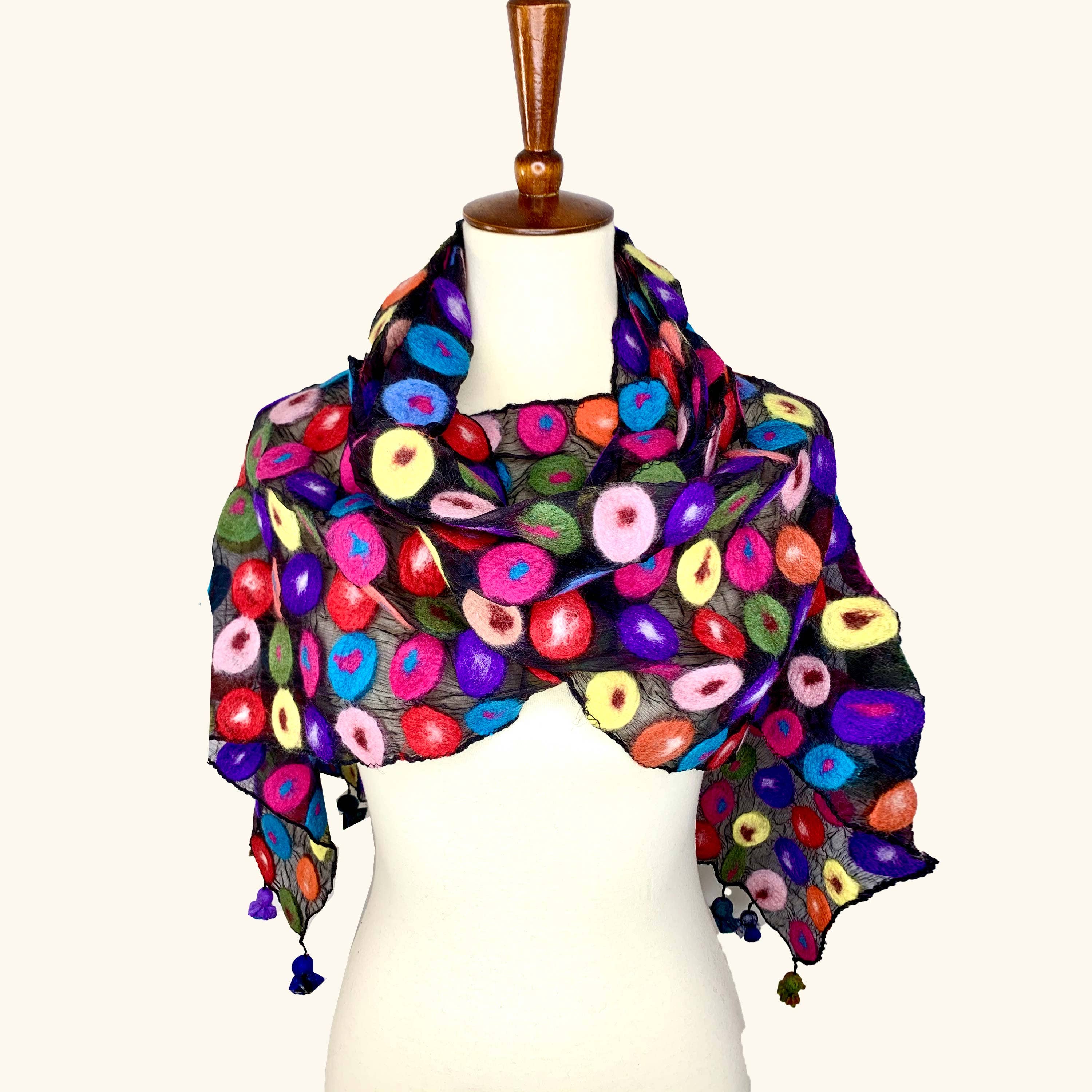 Polka Dot Merino Wool Scarf - Fair Trade Nepal Artisan - Image 2