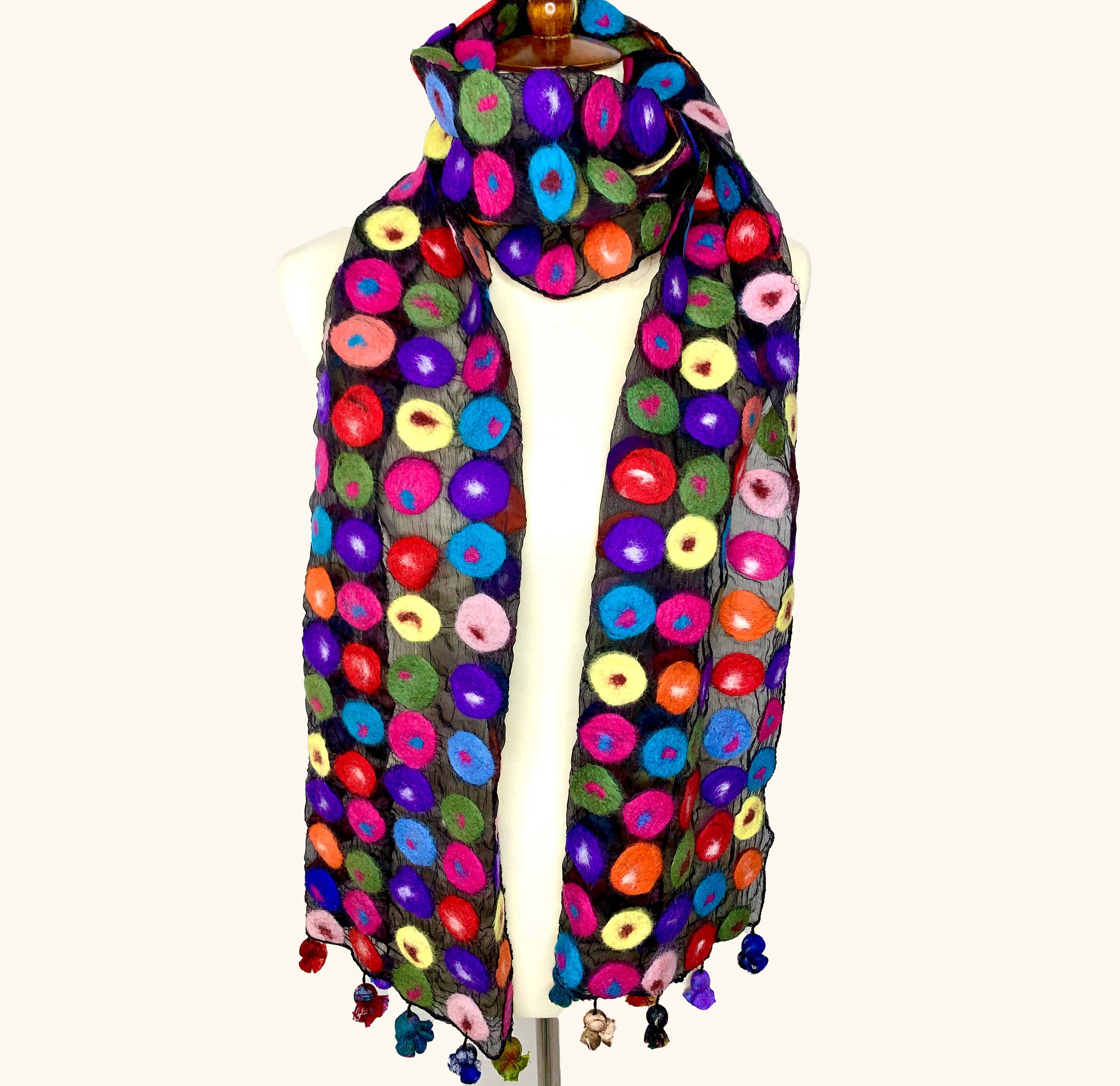 Polka Dot Merino Wool Scarf - Fair Trade Nepal Artisan - Image 3