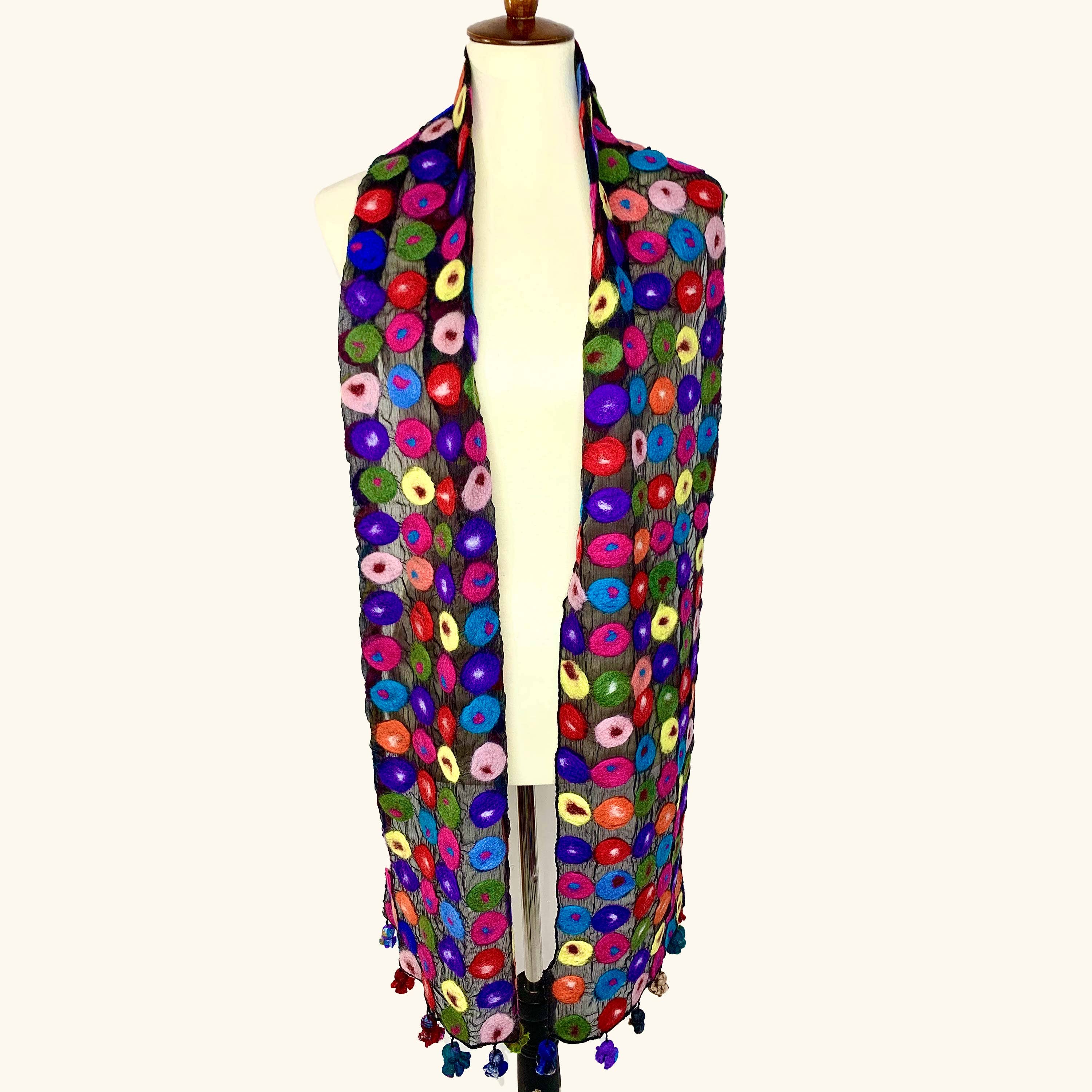 Polka Dot Merino Wool Scarf - Fair Trade Nepal Artisan - Image 4