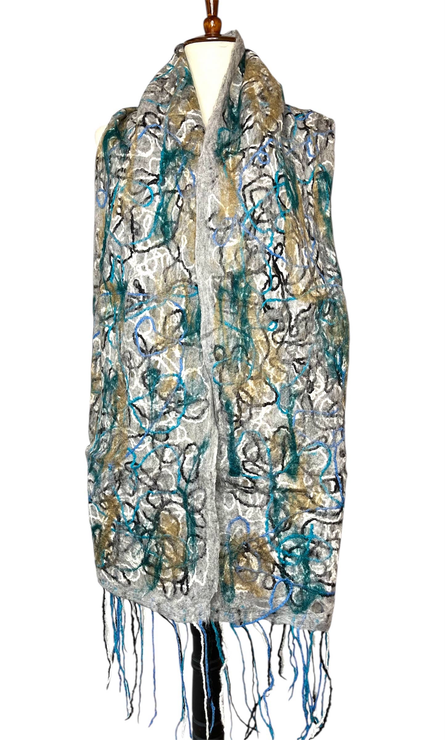 Handcrafted Pollock Inspired Merino Wool Scarf - Fair Trade Nepal Artisan - Image 2
