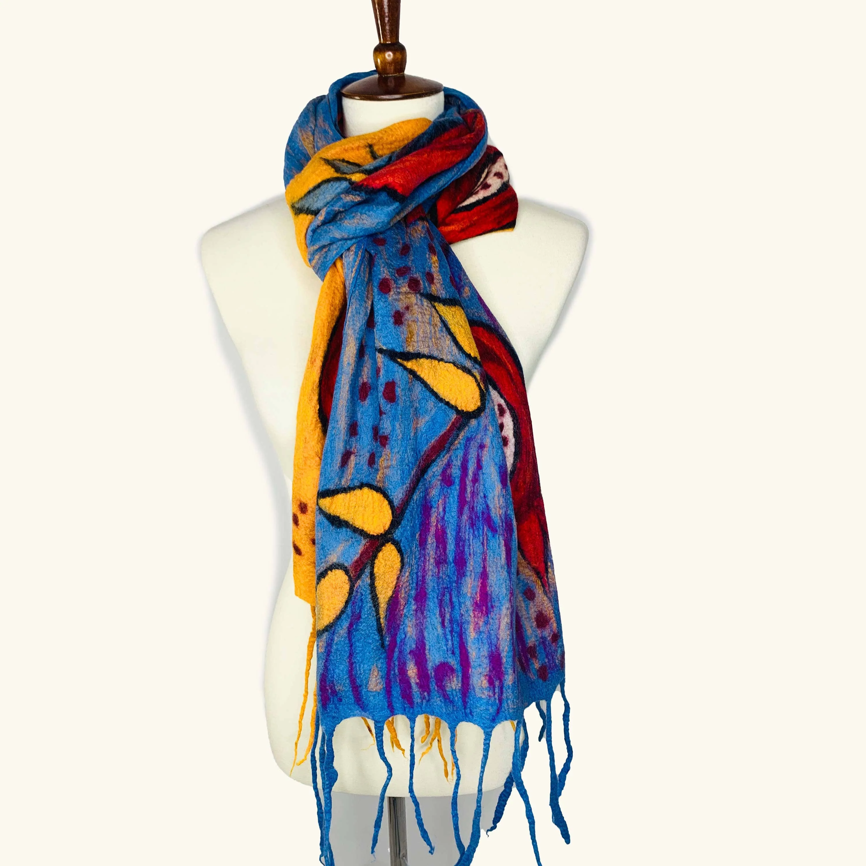 Pomegranate Vine Merino Wool Scarf - Fair Trade Nepal Artisan - Image 2