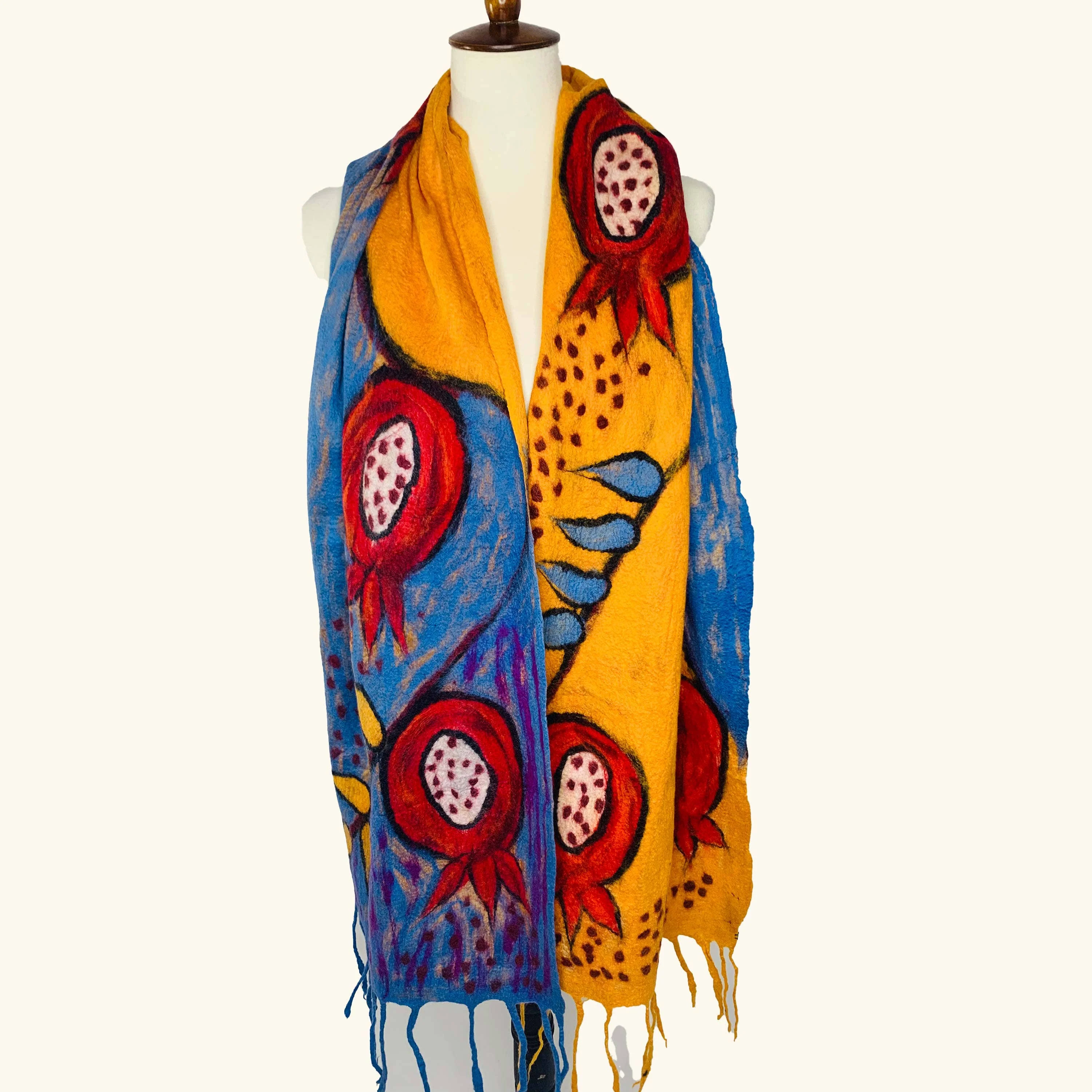 Pomegranate Vine Merino Wool Scarf - Fair Trade Nepal Artisan - Image 3
