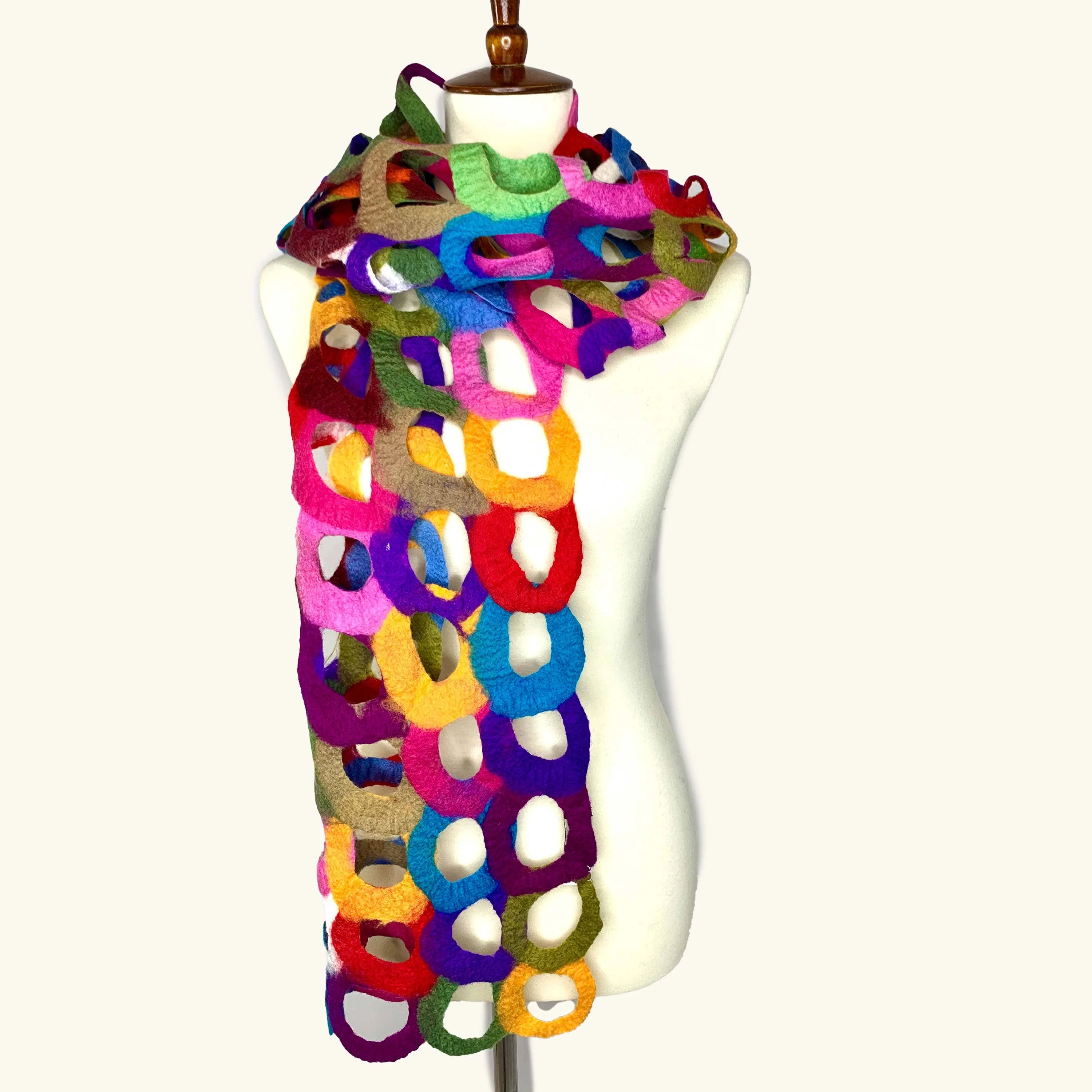Handcrafted Ring Multicolor Merino Wool Scarf - Fair Trade Artisan Nepal - Image 2