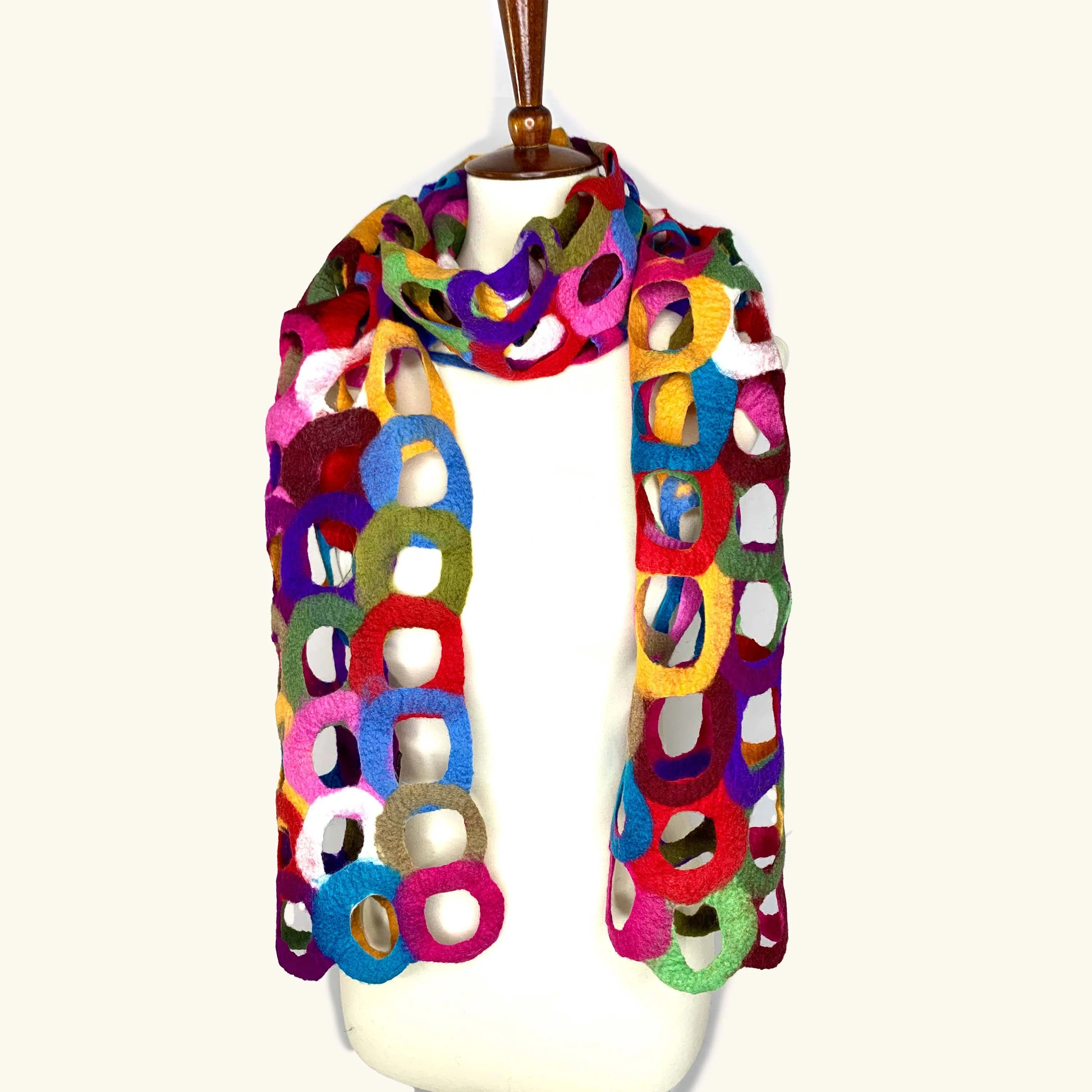 Handcrafted Ring Multicolor Merino Wool Scarf - Fair Trade Artisan Nepal - Image 4