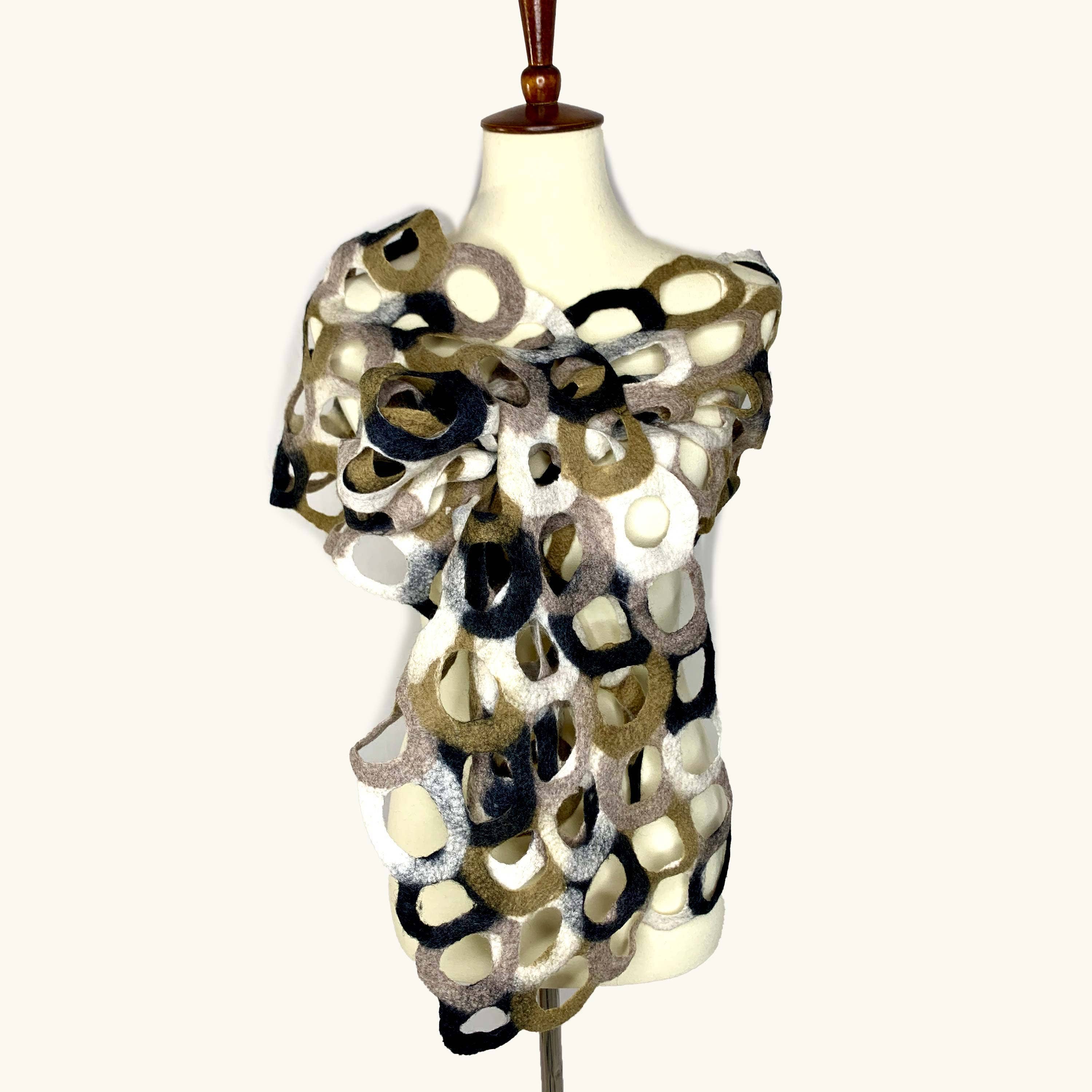 Handcrafted Neutral Ring Merino Wool Scarf - Fair Trade Artisan Nepal