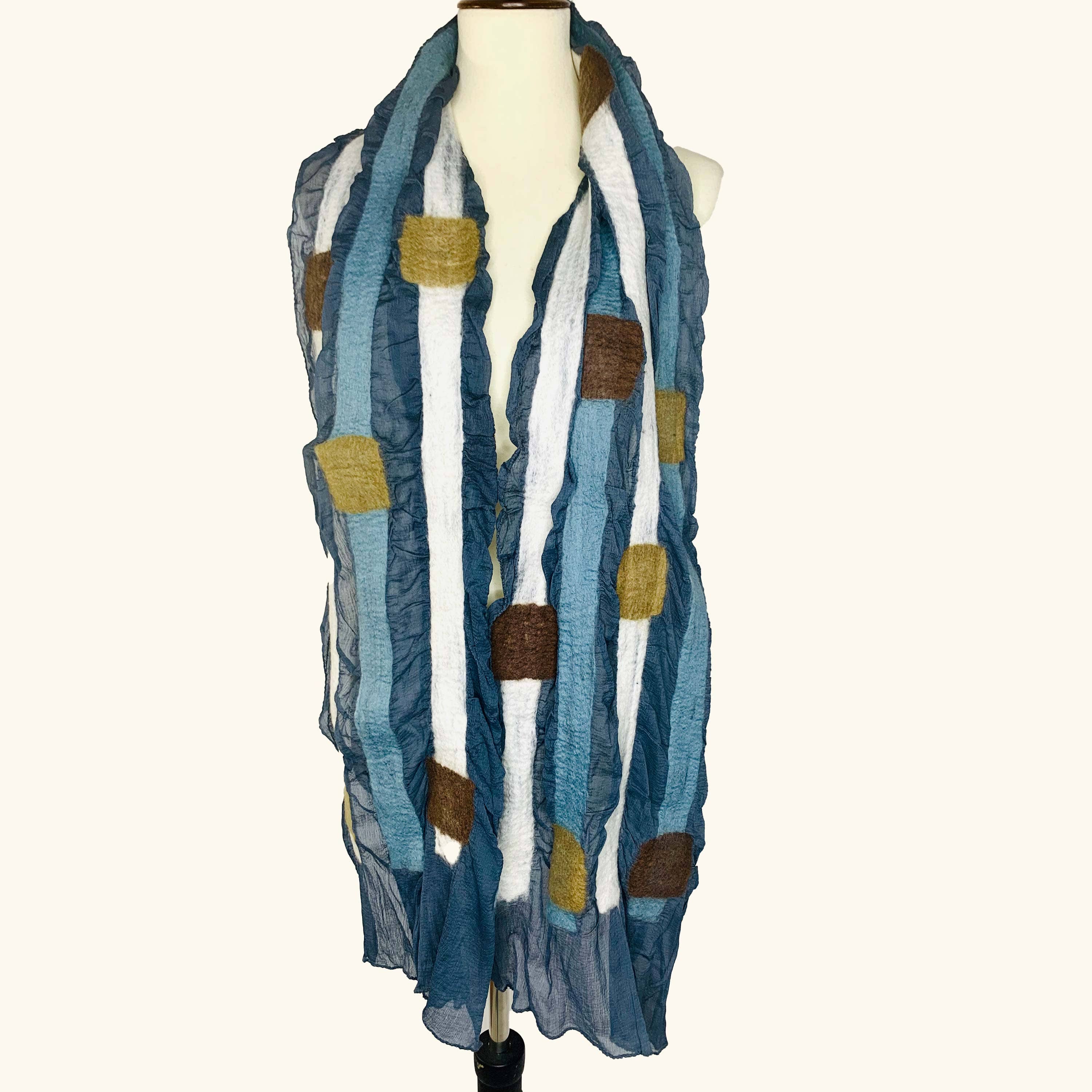 Handcrafted Squares & Stripes Merino Wool Scarf - Fair Trade Nepal Artisan - Image 2