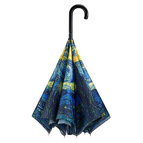 Van Gogh Starry Night Premium Umbrella Reverse Close - Image 2