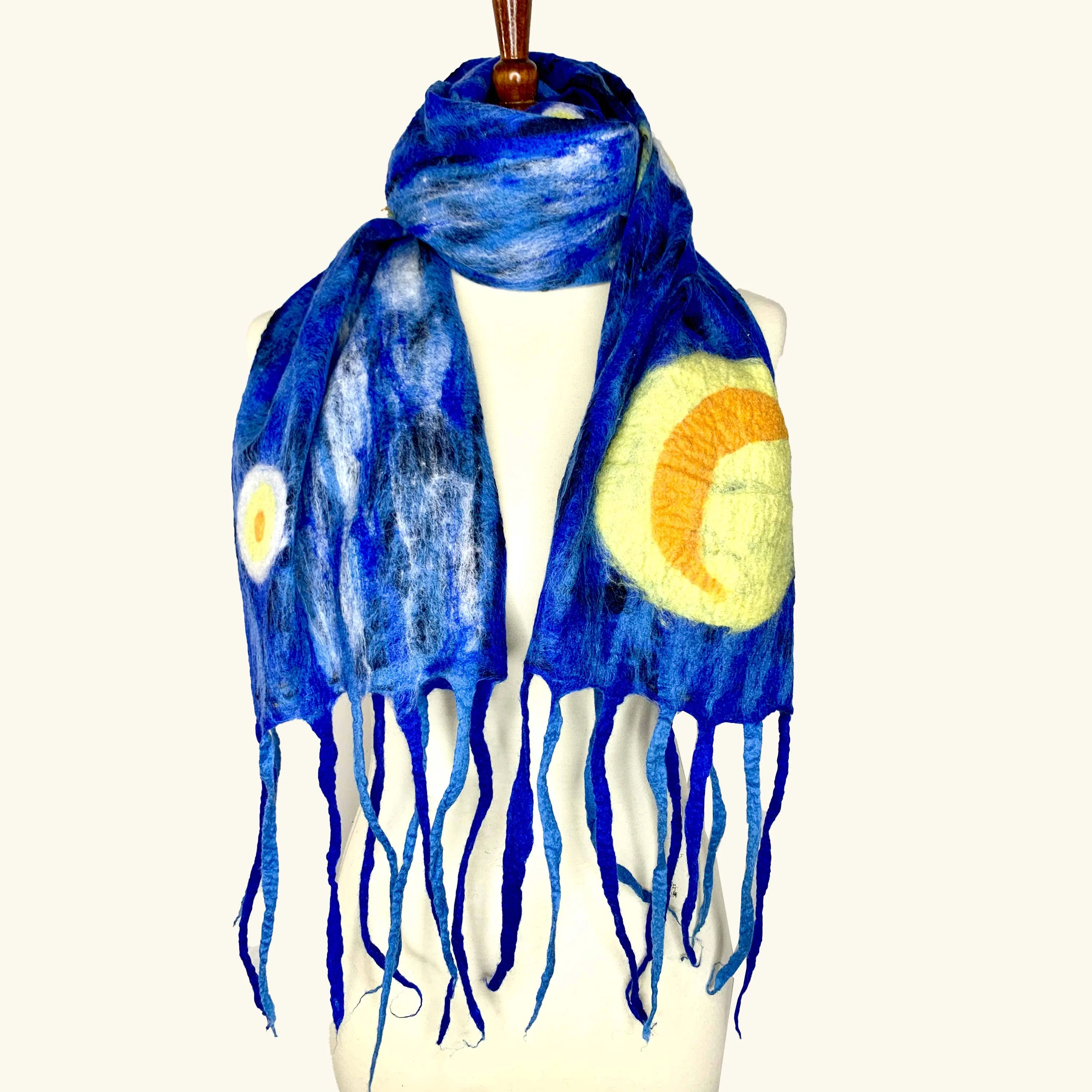 Van Gogh Starry Night Merino Wool Scarf - Fair Trade Nepal Artisan - Image 2