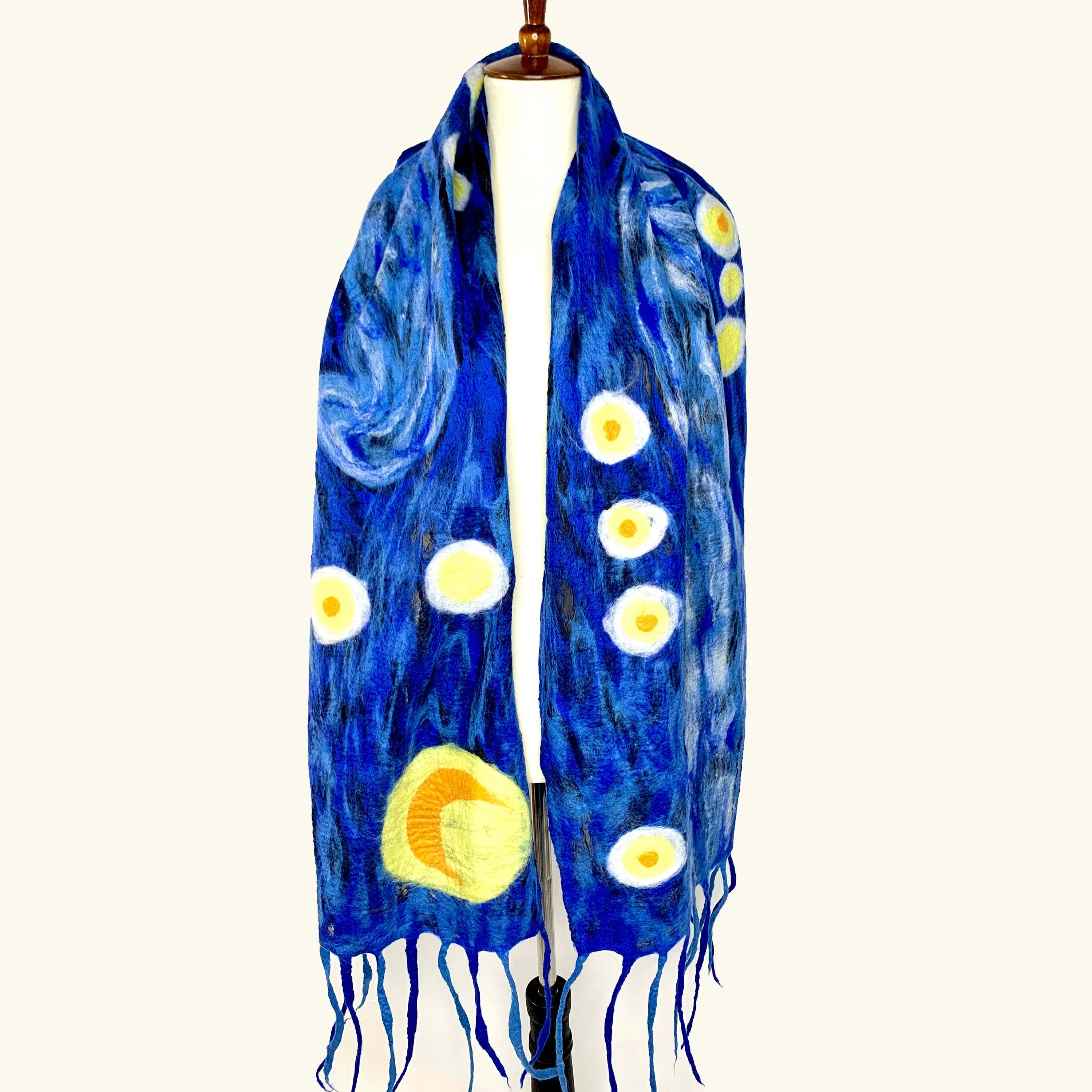 Van Gogh Starry Night Merino Wool Scarf - Fair Trade Nepal Artisan - Image 3