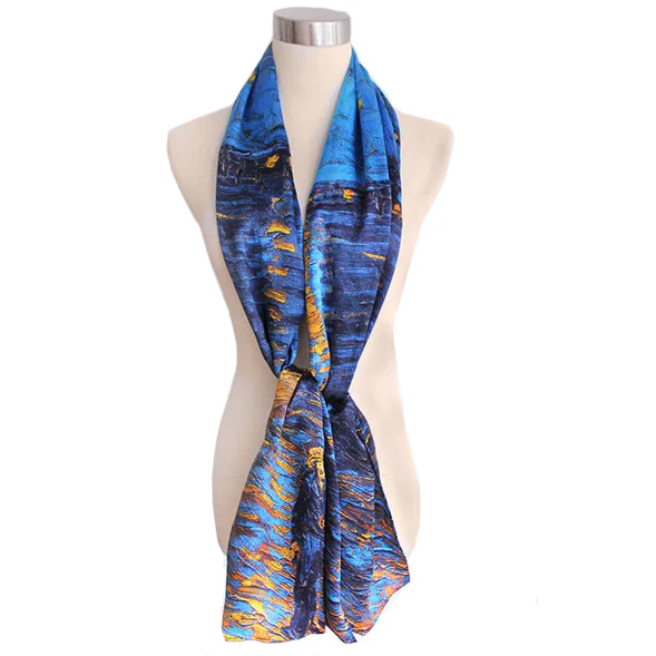 Van Gogh Starry Over the Rhone Silk Art Scarf - Image 2